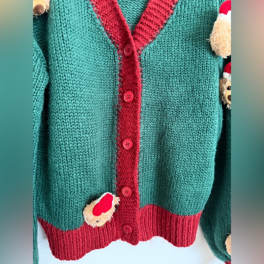 JODIFL Green and Red Women's Sweater with Bear Accents - Picture 6 of 10